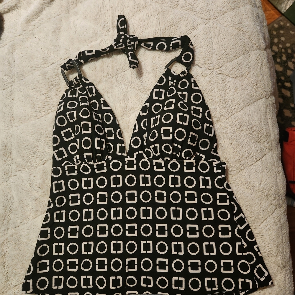 Caribbean Joe Black and White Halter Swim Top